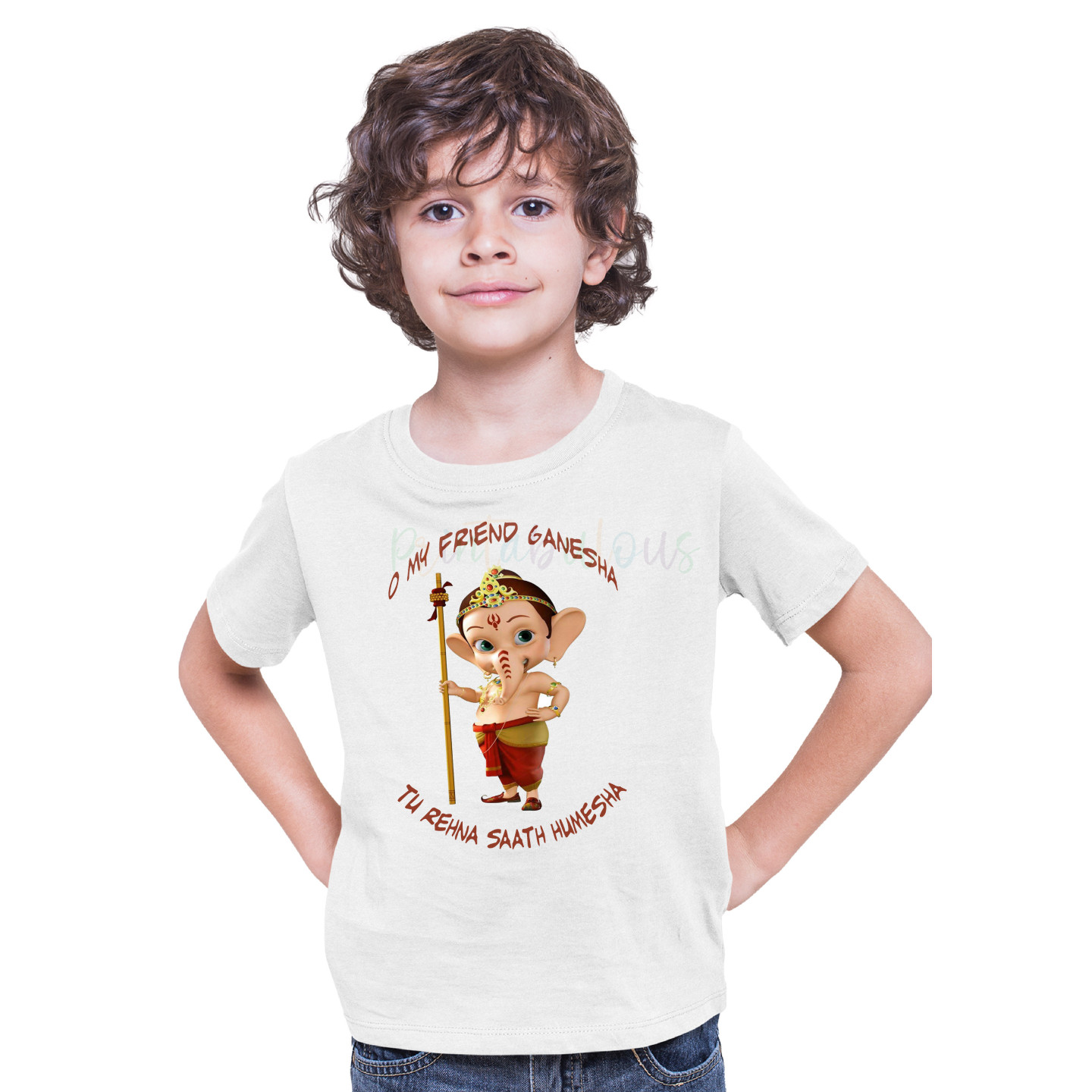Printabulous® Cotton Blend Ganesh Ji Tshirts for Kids D5