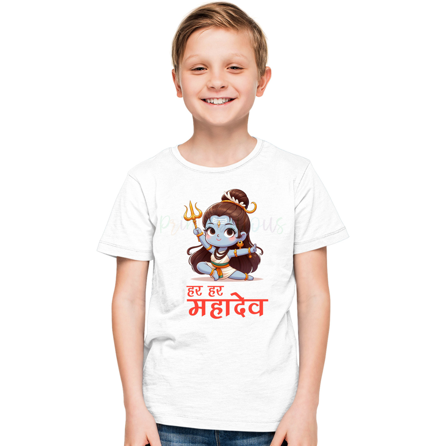 Printabulous®  Shiv Ji  Print Unisex Pure Cotton Half Sleeves T-Shirt Kids D-1