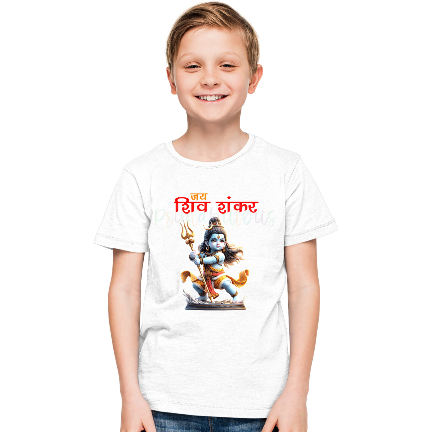 Printabulous®  Shiv Ji  Print Unisex Pure Cotton Half Sleeves T-Shirt Kids D-4