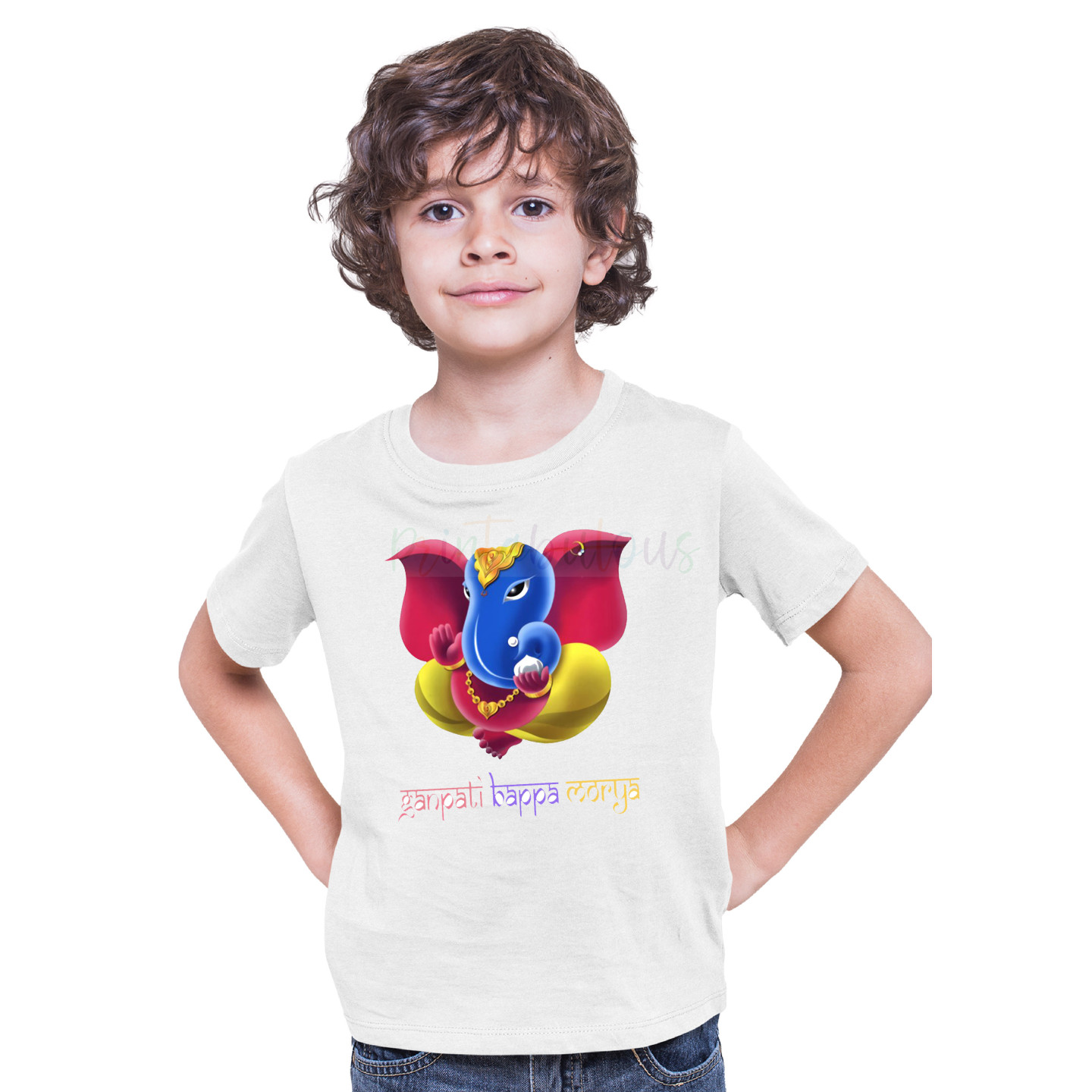 Printabulous® Cotton Blend Ganesh Ji Tshirts for Kids D8