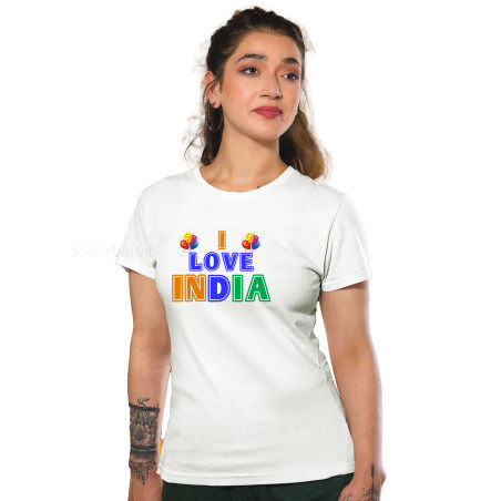 I Love My India T-Shirt Pure Cotton Half Sleeve Round Neck T-Shirts For Adult D5