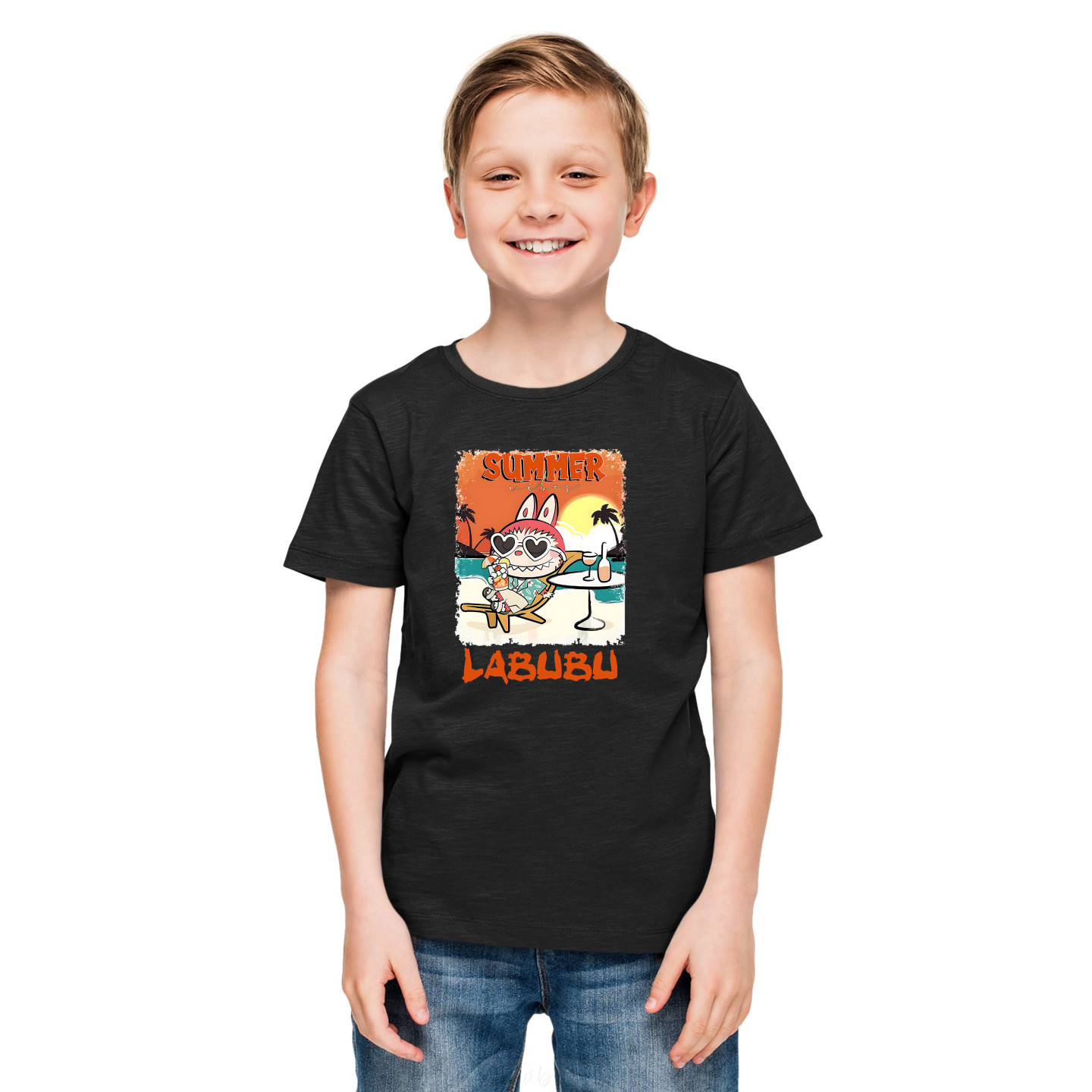Labubu Round Neck Pure Cotton T-Shirt – Half Sleeves, Colorful Print DL9