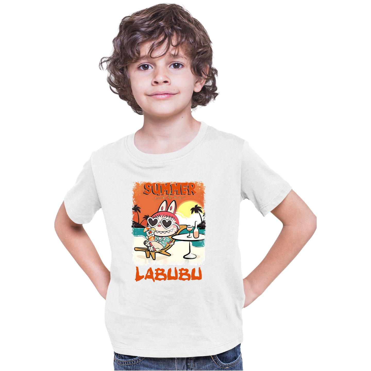 Labubu Round Neck Pure Cotton T-Shirt – Half Sleeves, Colorful Print DL9