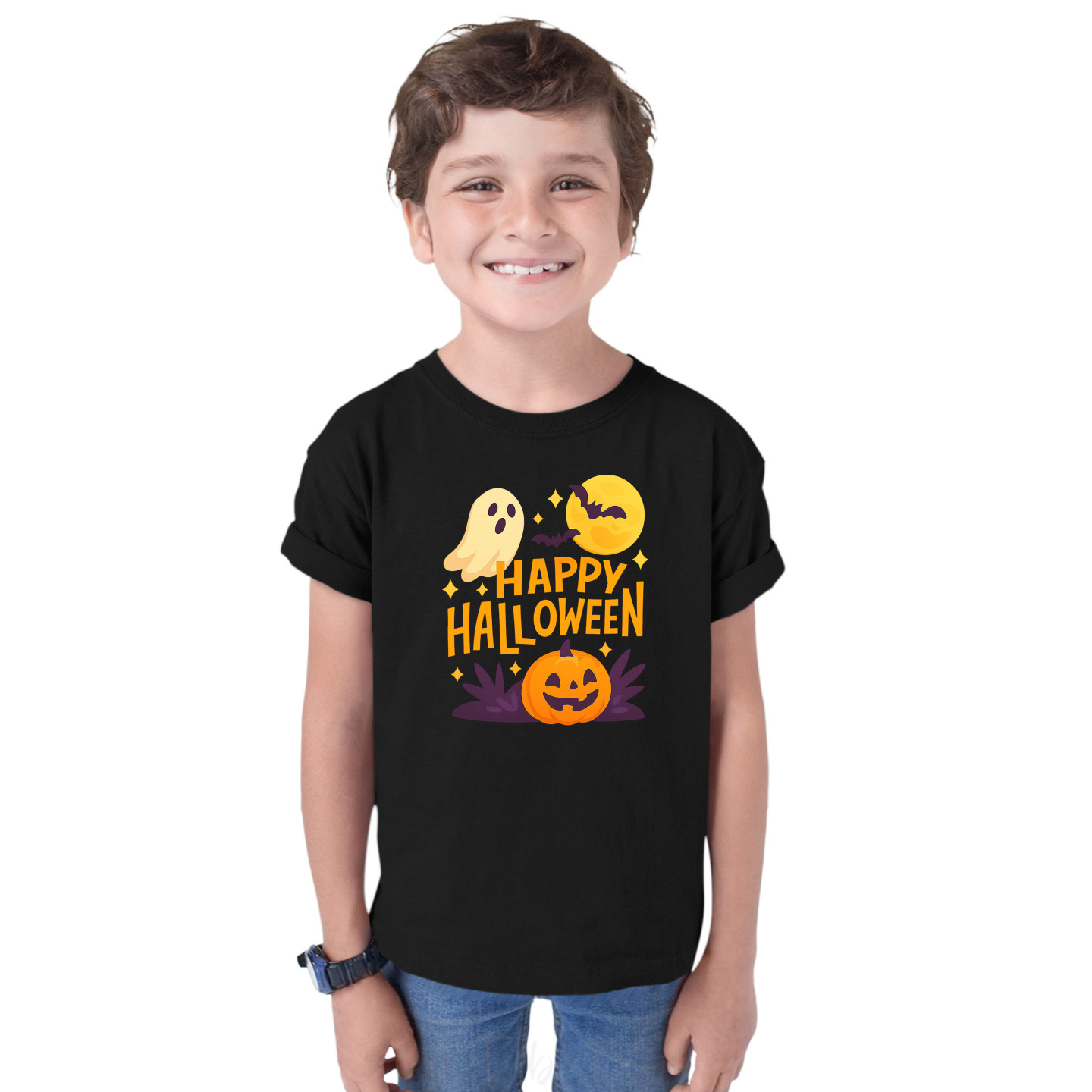 Kids Halloween Printed T-Shirt – Half Sleeves, Round Neck, Pure Cotton D1