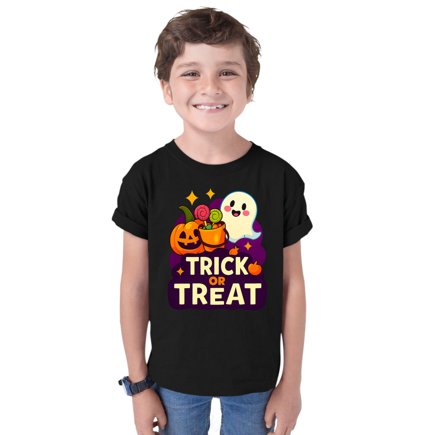 Kids Halloween Printed T-Shirt – Half Sleeves, Round Neck, Pure Cotton D3
