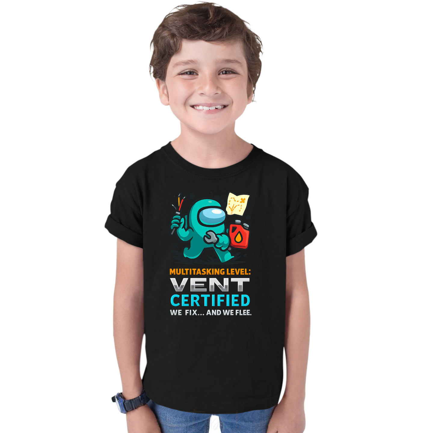 Kids Gaming Power-Up Printed Unisex T-Shirts AmongUs D12