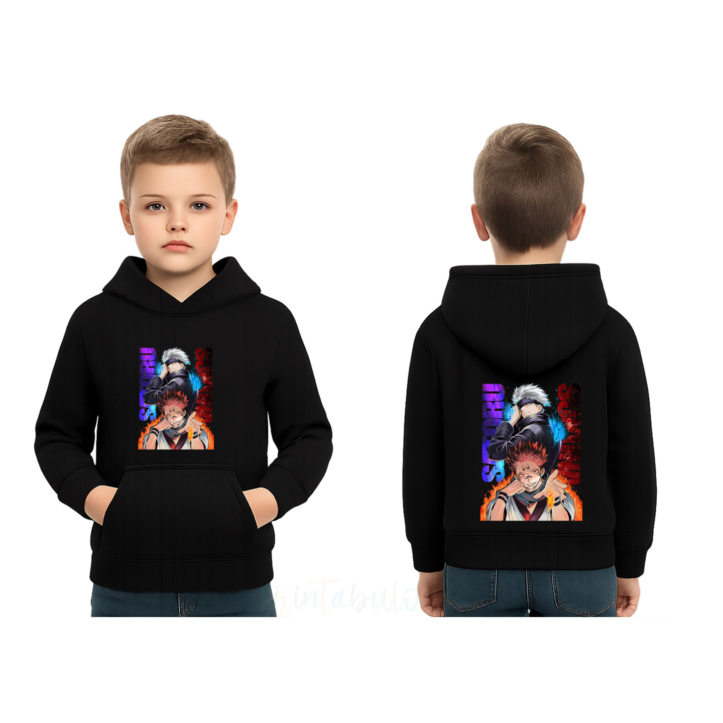 Kids Anime Character Cotton Fleece Hoodie, Pullover Hoodie with Graphic Print GOJOD14