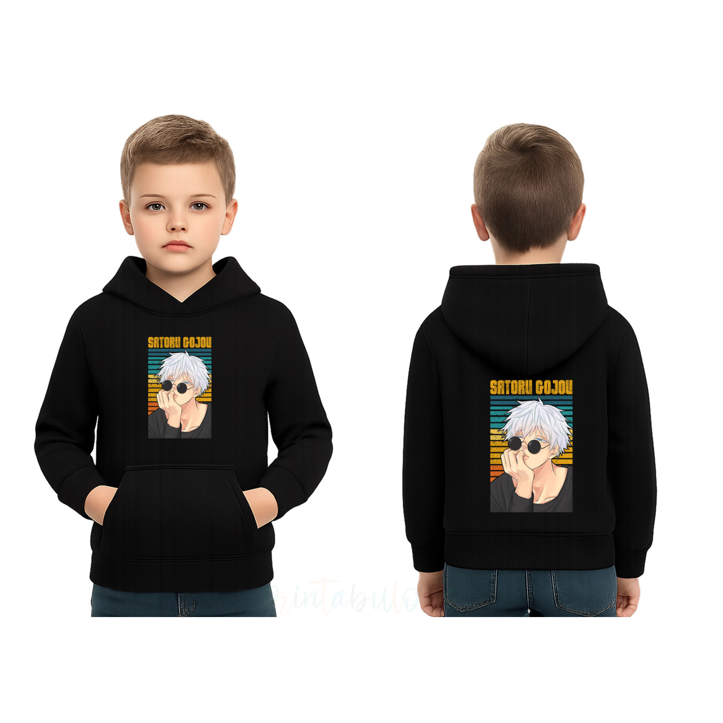 Kids Anime Character Cotton Fleece Hoodie, Pullover Hoodie with Graphic Print GOJOD17