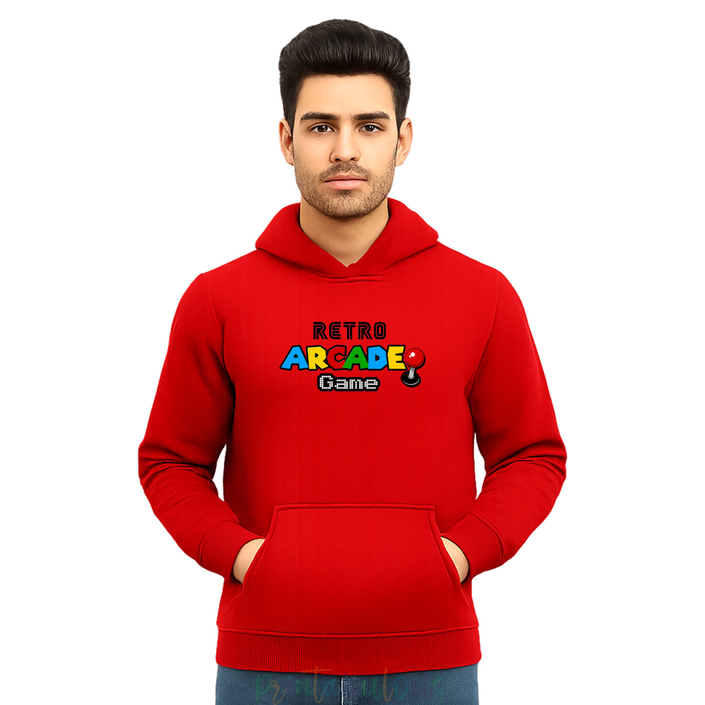 Gaming Cotton Fleece Pullover Hoodie, 90s Retro Gaming Print Hoodie Adult ArcadeD2