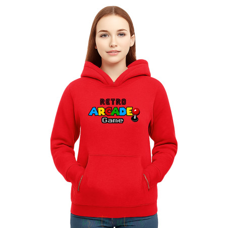 Gaming Cotton Fleece Pullover Hoodie, 90s Retro Gaming Print Hoodie Adult ArcadeD2