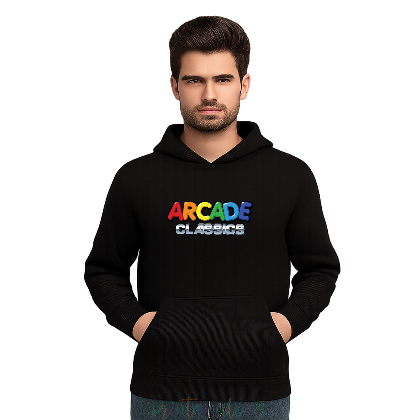 Gaming Cotton Fleece Pullover Hoodie, 90s Retro Gaming Print Hoodie Adult ArcadeD3