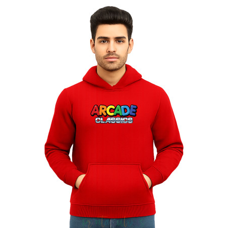 Gaming Cotton Fleece Pullover Hoodie, 90s Retro Gaming Print Hoodie Adult ArcadeD3