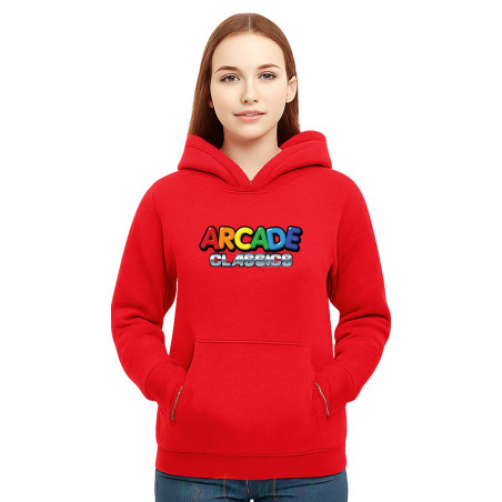 Gaming Cotton Fleece Pullover Hoodie, 90s Retro Gaming Print Hoodie Adult ArcadeD3