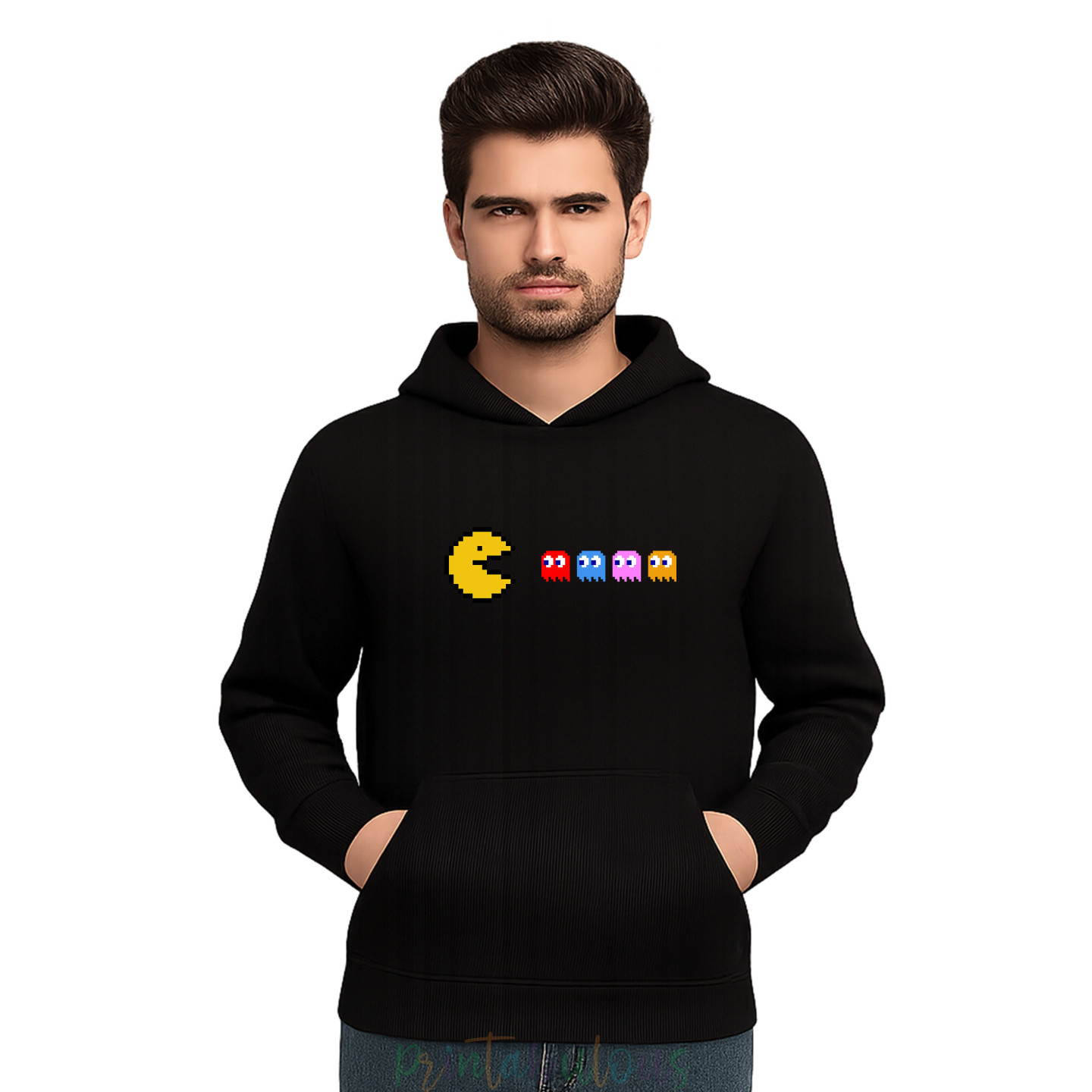 Gaming Cotton Fleece Pullover Hoodie, 90s Retro Gaming Print Hoodie Adult PackD4
