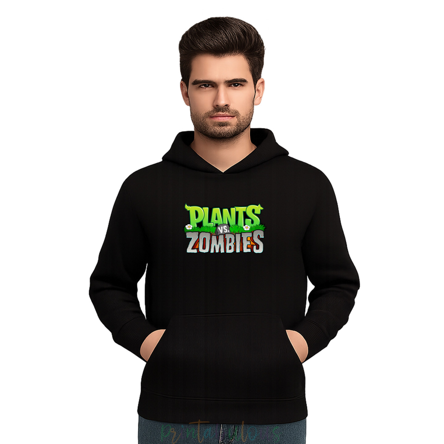 Gaming Cotton Fleece Pullover Hoodie, 90s Retro Gaming Print Hoodie Adult PlantsD5