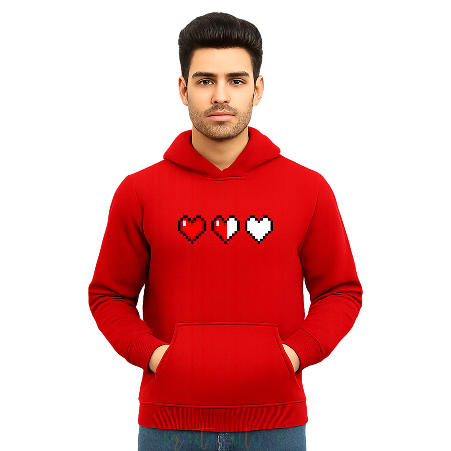 Gaming Cotton Fleece Pullover Hoodie, 90s Retro Gaming Print Hoodie Adult HeartD12