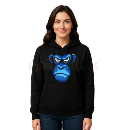 Angry Gorilla Face Graphic Print,  Long Sleeve Pullover Sweatshirt Hoodie