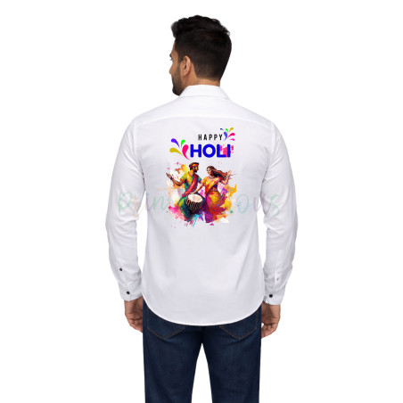 Happy Holi Printed Shirt for Unisex – Satin Fabric, Vibrant Design, Perfect for Celebrations D5