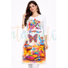 Happy Holi Printed Kurti, White with Multicolor Splash Design, 3/4 Sleeve , Festival Wear D8