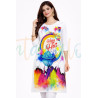 Happy Holi Printed Kurti, White with Multicolor Splash Design, 3/4 Sleeve , Festival Wear D11